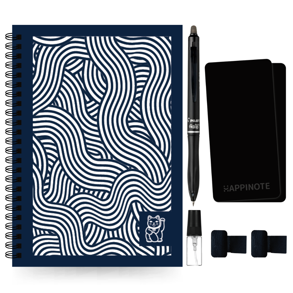 A5 Uitwisbaar notitieboek | Lucky Cat (Night Blue)